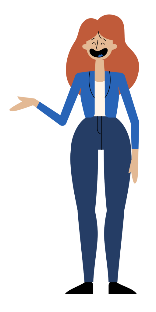 Megan, agente MEGA, sonriendo y presentando el sistema